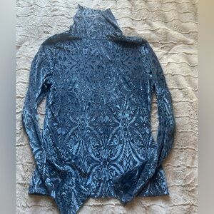 Vici Blue Velvet Burnout Top with Damask Texture